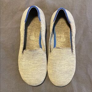 Beige Slip-On Shoes with Blue Accents
